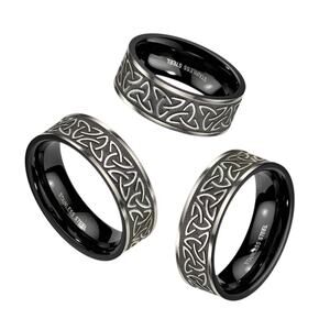 Tribal Celtic Trinity Knot Black Stainless Steel Ring 8mm  width Size 9